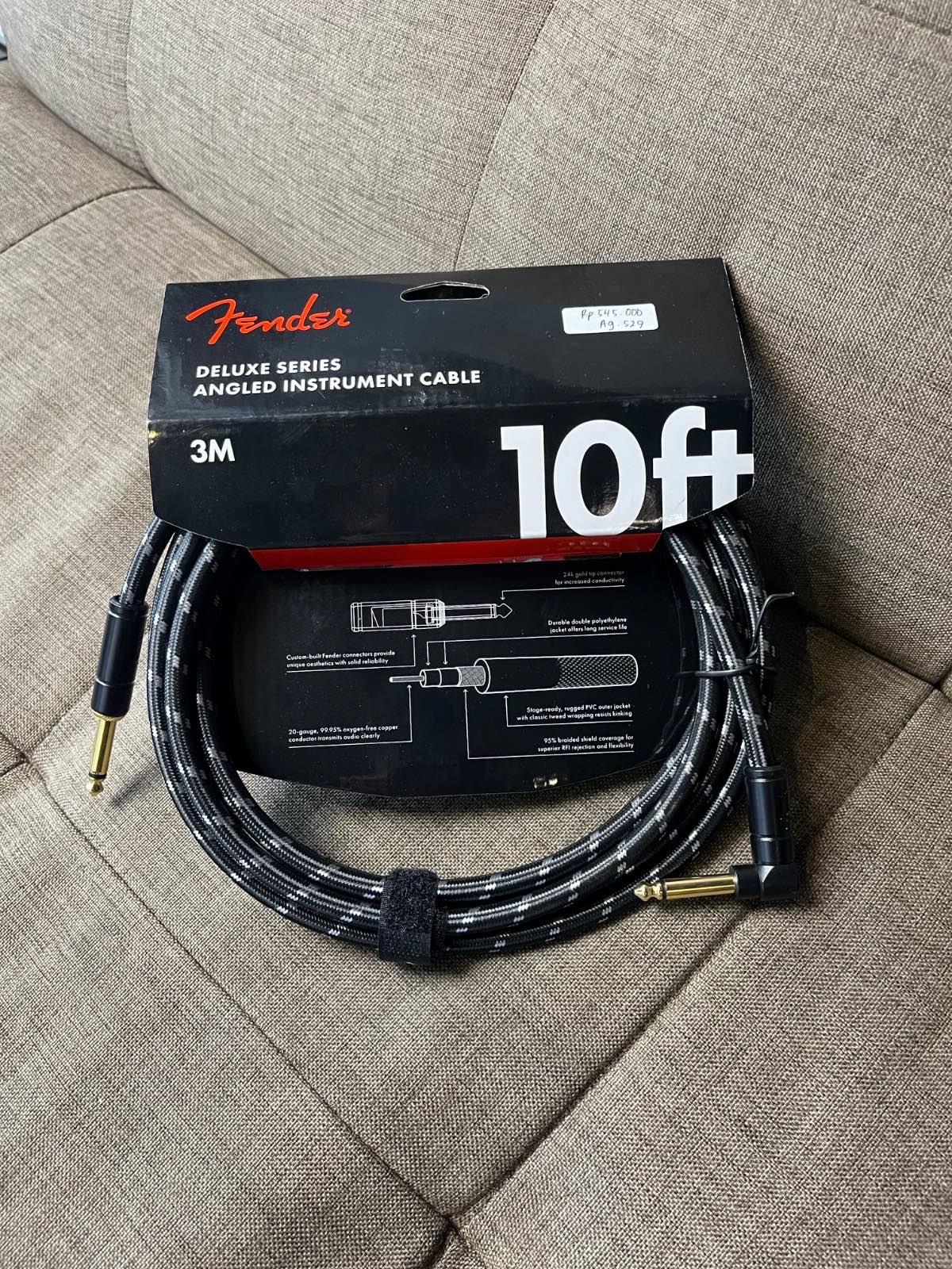 Fender Deluxe Series Angled Instrument Cable,10ft, Black Tweed