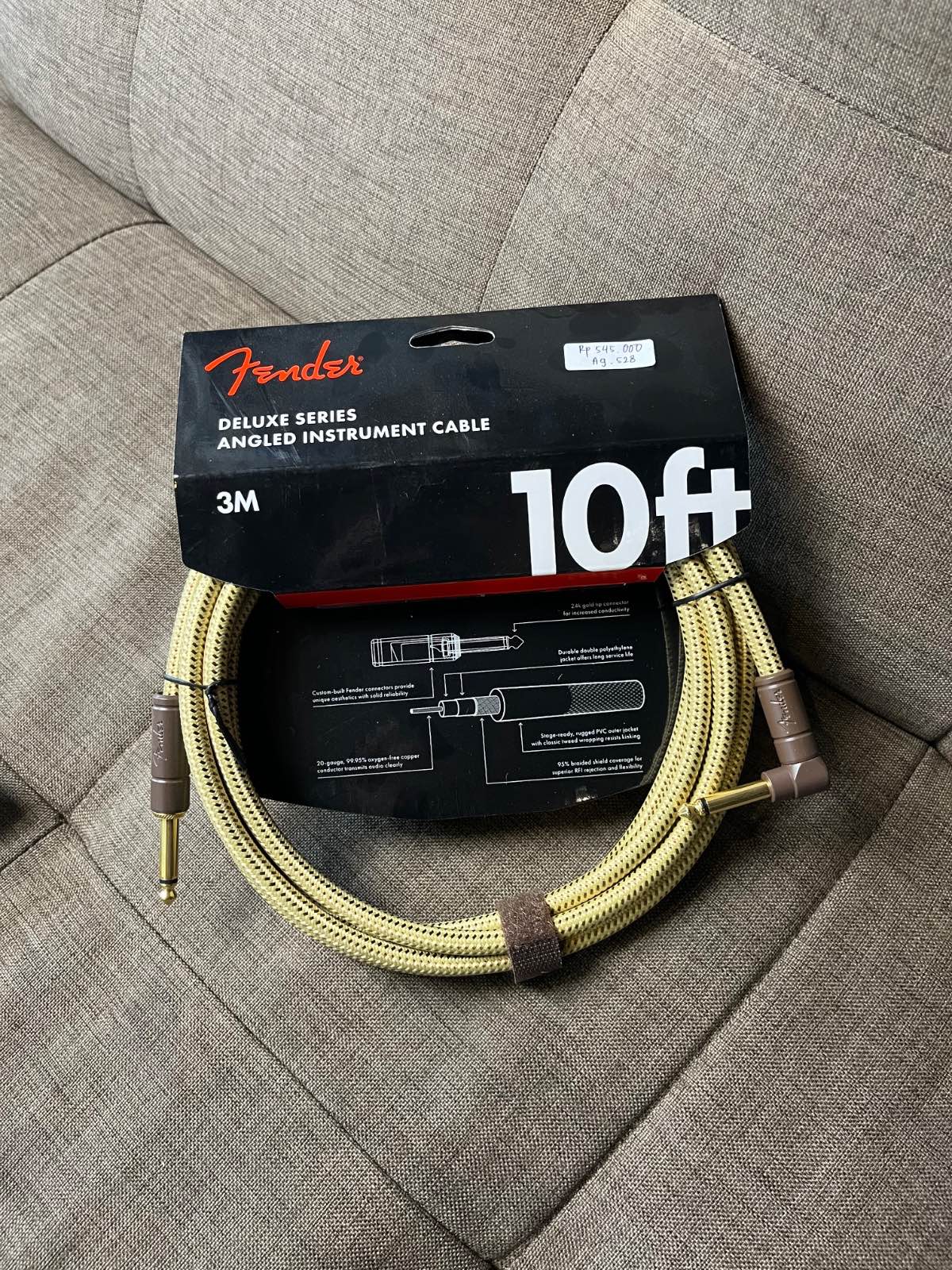 Fender Deluxe Series Angled Instrument Cable, 10ft Tweed