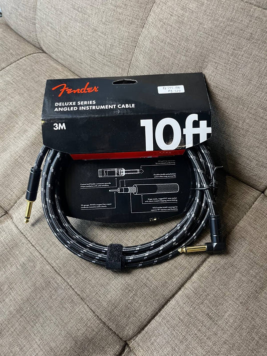 Fender Deluxe Series Angled Instrument Cable,10ft, Black Tweed