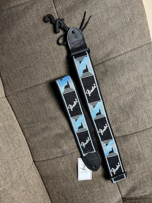 Fender 2 Inch Monogrammed Strap - Black/Light Grey/Blue