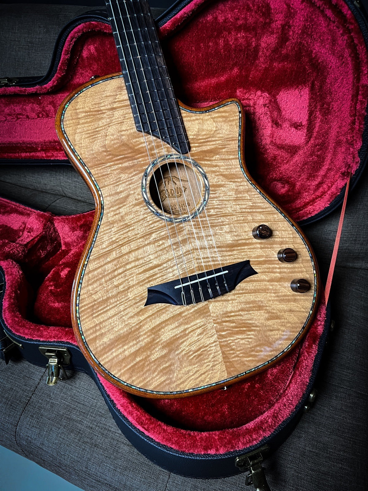 BROMO PUSION CRAFT HOLLOW BODY, NYLON STRINGS HYBRID PICK UP SYSTEM ROBUST MAHOGANY NECK ARCHED TOP HARD SHELL CASE