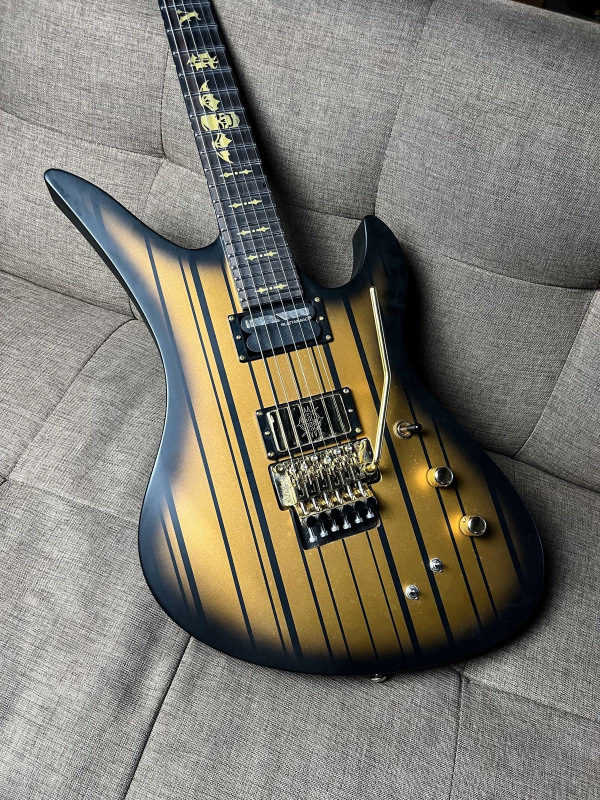 Schecter Synyster Gates Custom S in Satin Gold Burst with Sustainiac