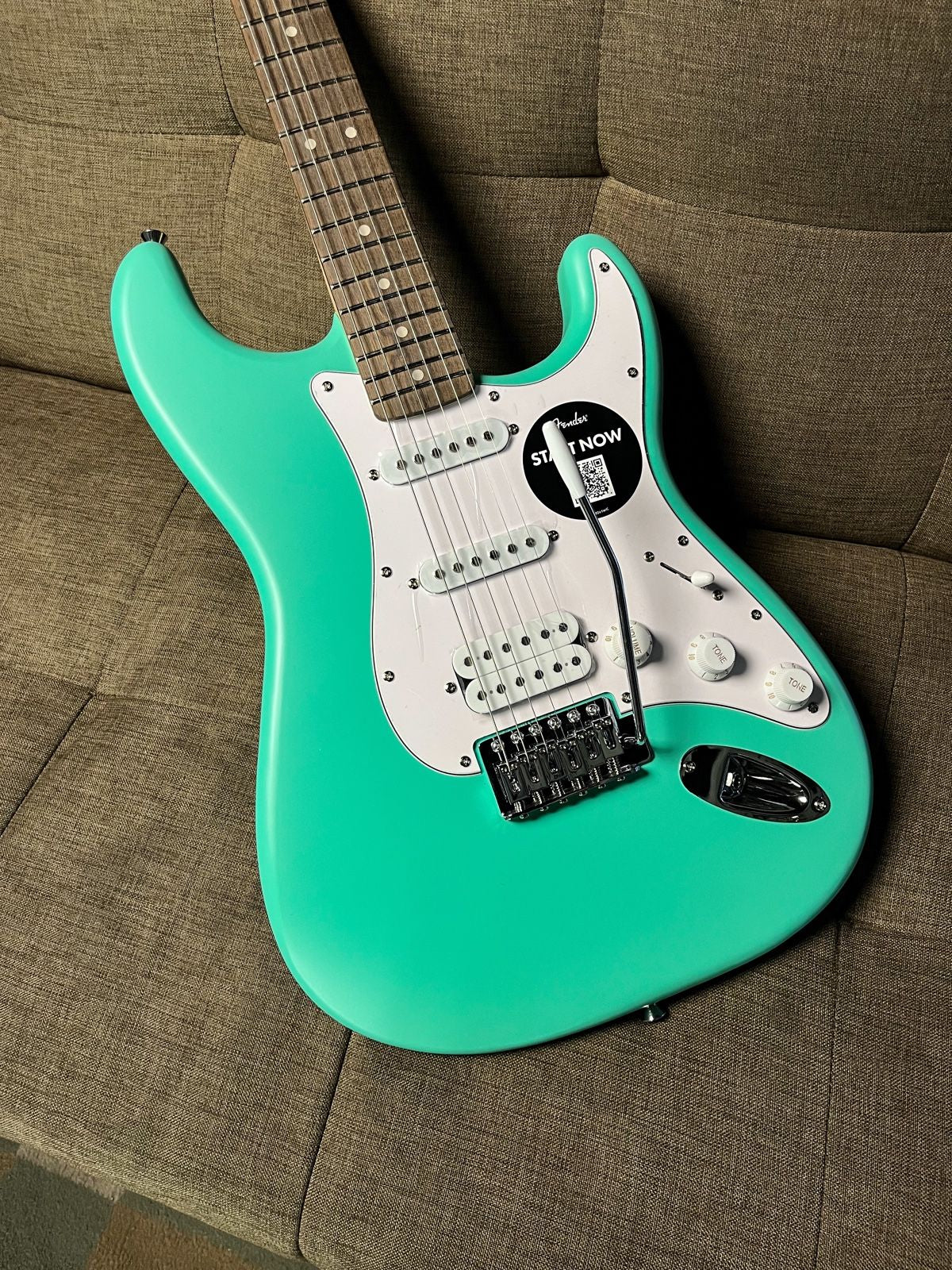 SQUIER DEBUT SERIES STRATOCASTER HSS ELECTRIC GUITAR, LAUREL FB, SEA FOAM GREEN