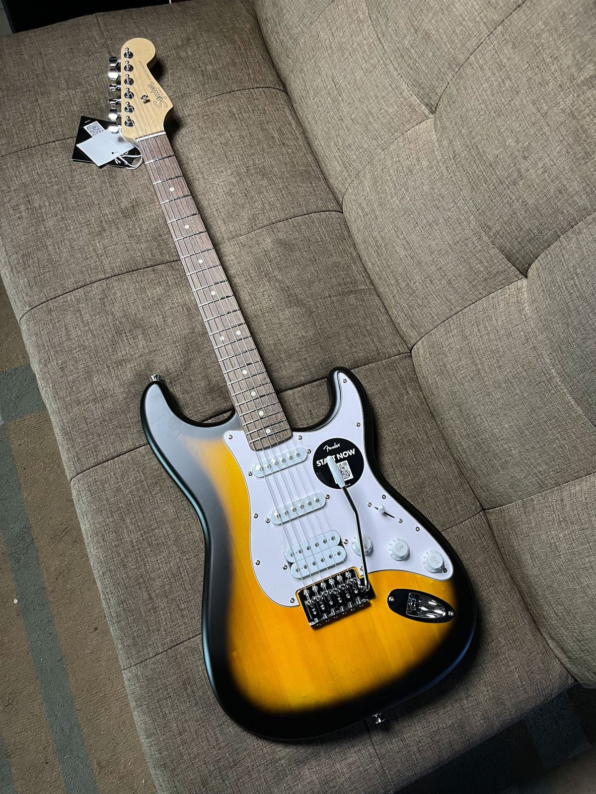 SQUIER DEBUT SERIES STRATOCASTER HSS ELECTRIC GUITAR, LAUREL FB, 2 TONE SUNBURST