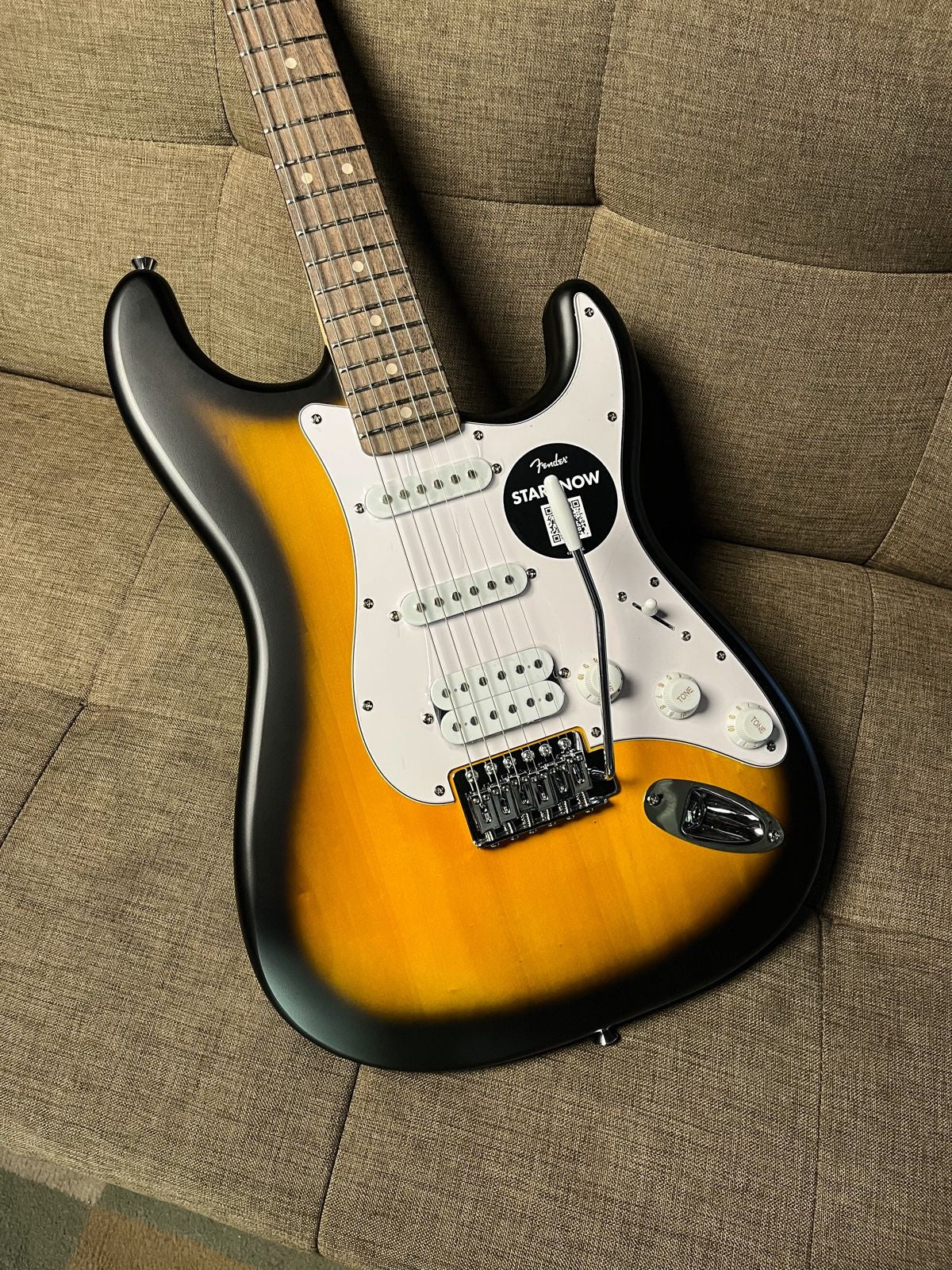 SQUIER DEBUT SERIES STRATOCASTER HSS ELECTRIC GUITAR, LAUREL FB, 2 TONE SUNBURST