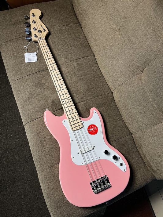 Squier FSR Sonic Bronco Bass Guitar, Maple FB, Shell Pink