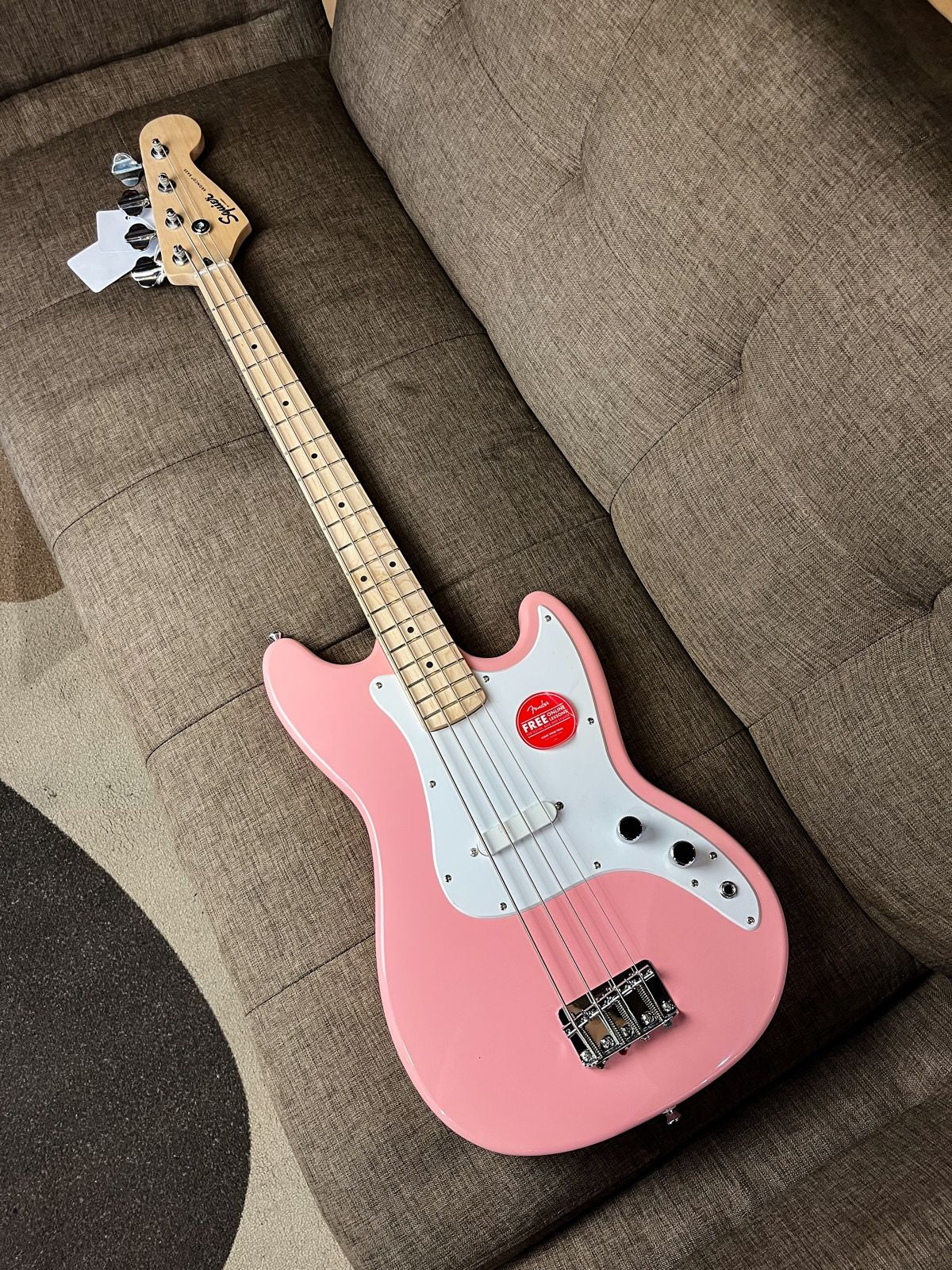 Squier FSR Sonic Bronco Bass Guitar, Maple FB, Shell Pink