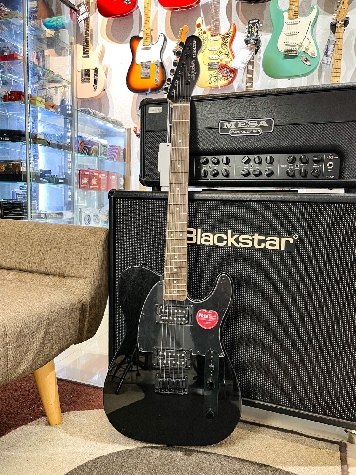 Squier FSR Affinity Series HH Telecaster Electric Guitar, Laurel FB, Metallic Black