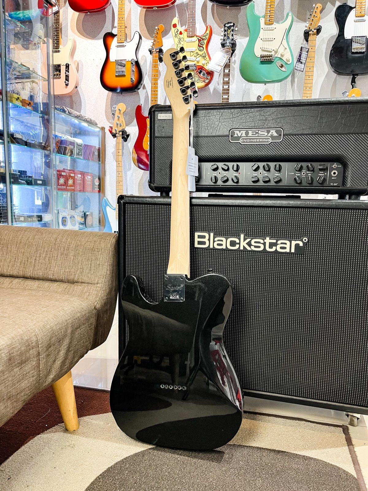 Squier FSR Affinity Series HH Telecaster Electric Guitar, Laurel FB, Metallic Black