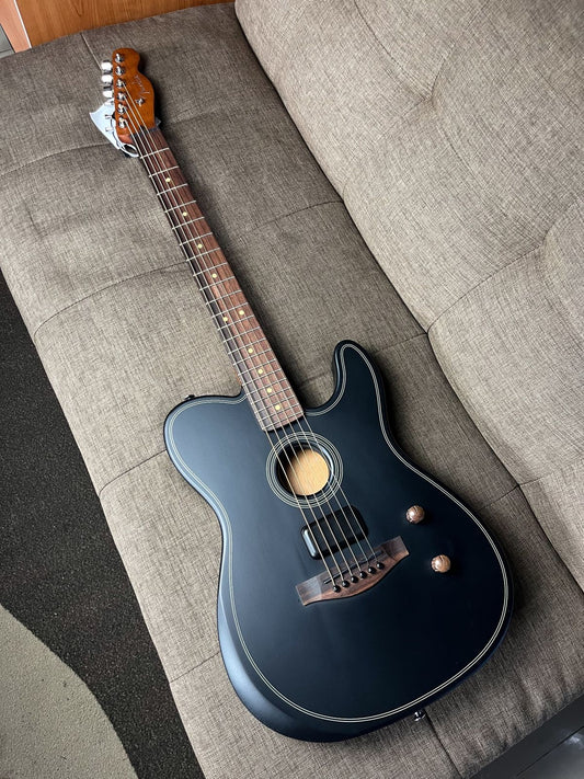 Fender Acoustasonic Standard Telecaster Electric Guitar, RW FB, Black