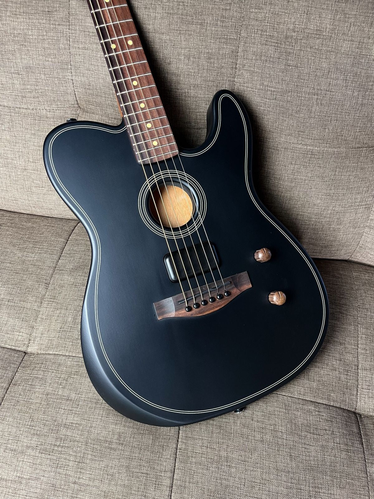 Fender Acoustasonic Standard Telecaster Electric Guitar, RW FB, Black