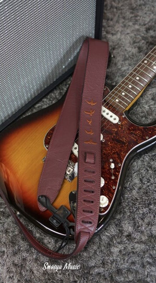 PRS Premium Leather Straps Birds Emroidery Burgundy ACC-3167